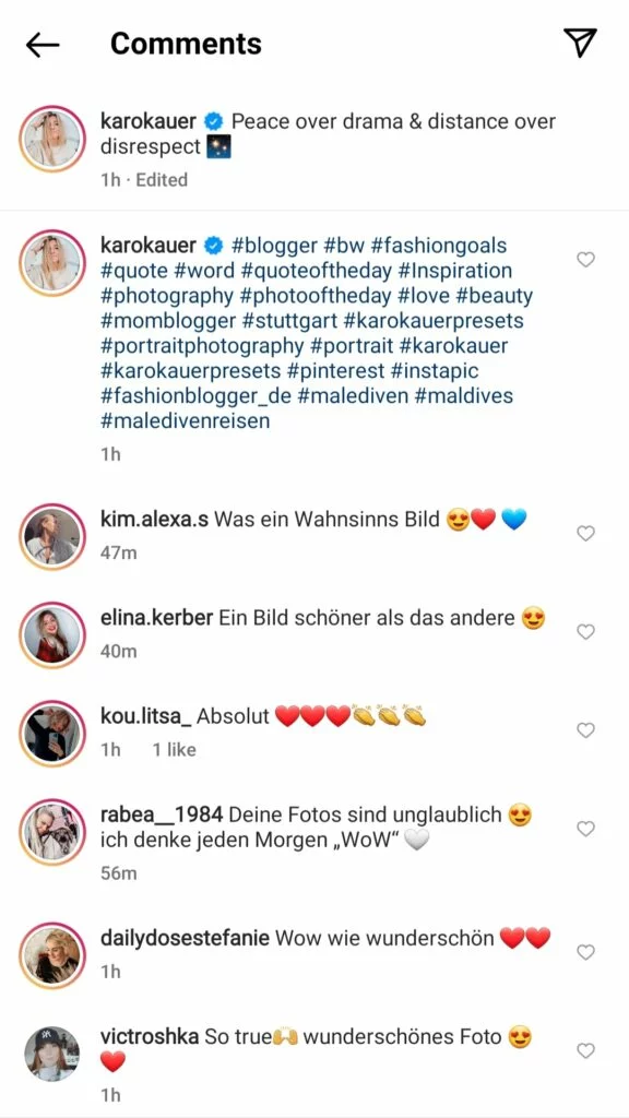 Instagram HAshtags in Kommentaren