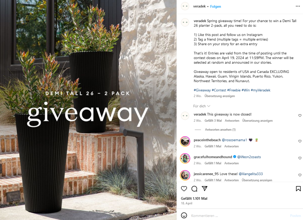 Eine Instagram-Giveaway Aktion hilft Likes zu bekommen.