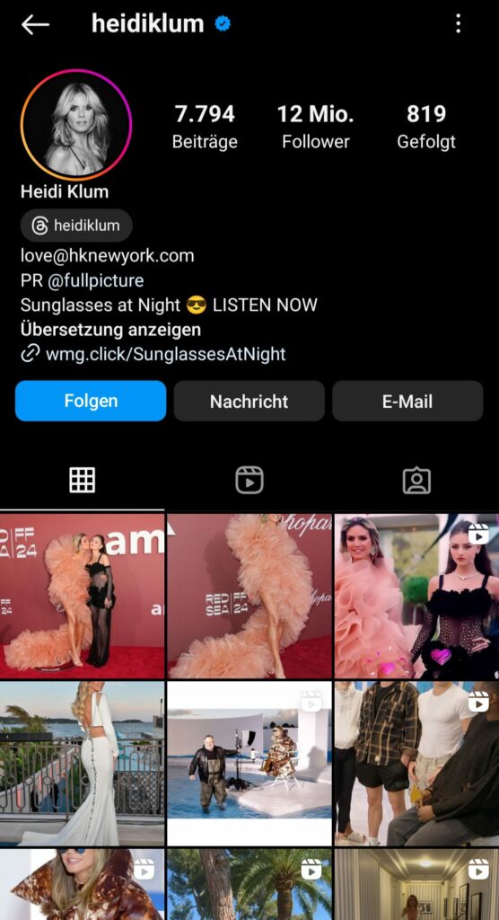 screenshot von heidi klums instagram